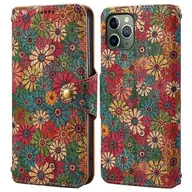 Portfele - Kompatybilny z iPhone 11 Pro Skórzane etui Kwiatowy stojak do drukowania Portfel Pokrowiec na telefon Zielony - miniaturka - grafika 1