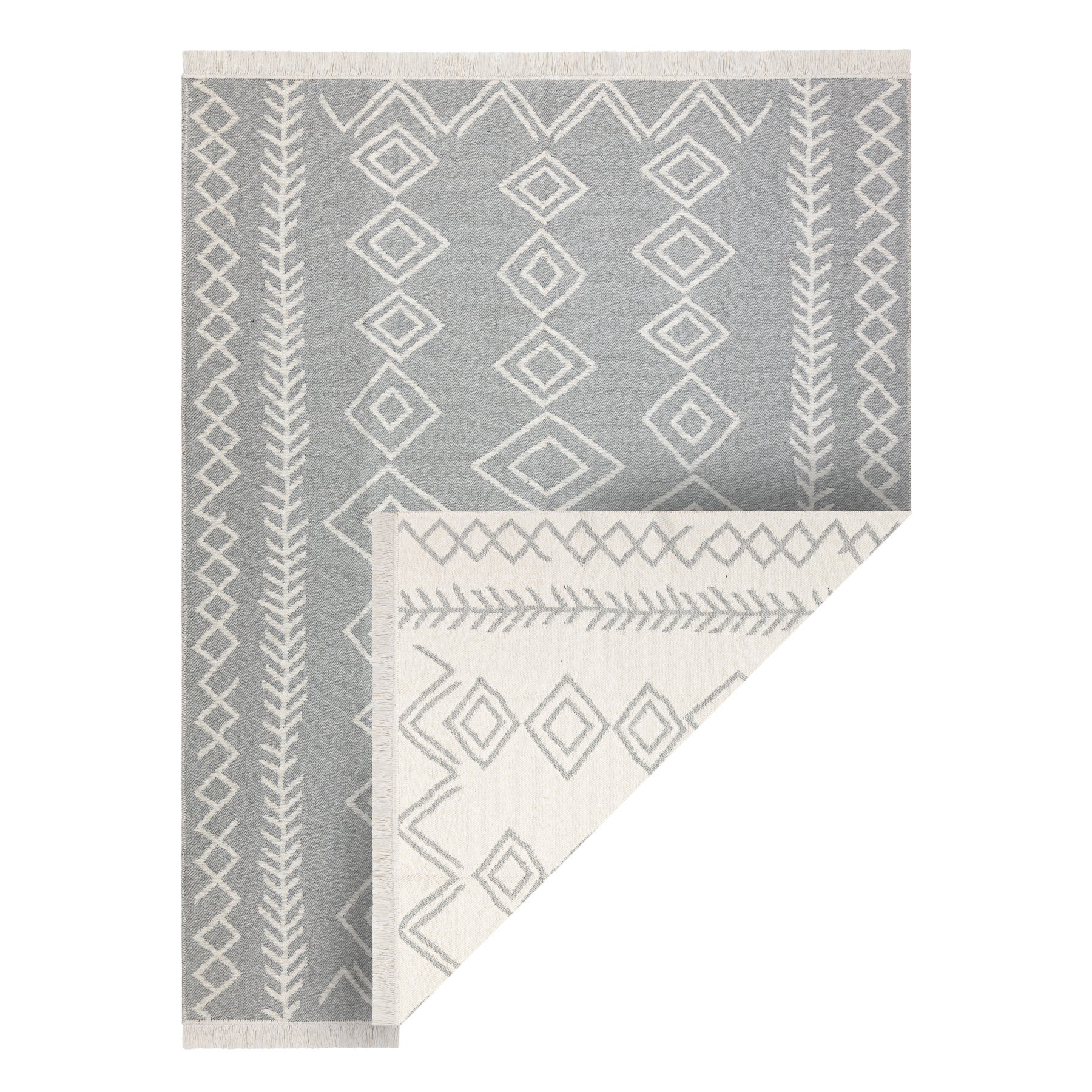 Dywan TWIN 23000 Boho, bawełna, dwustronny, romby Ekologiczny frędzle - / krem szary 140x190 cm
