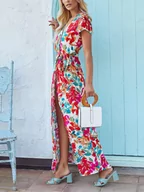 Sukienki - Milan Kiss Sukienka w kolorze kremowo-czerwono-turkusowym - miniaturka - grafika 1