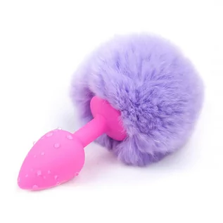 Korki analne - AfterDark Butt Plug with Pompon Pink/Purple Size S - grafika 1