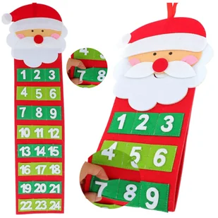 KALENDARZ ADWENTOWY Wiszący Mikołaj 24 kieszonki Na Prezenty Filcowy D886 - Ozdoby bożonarodzeniowe - miniaturka - grafika 1