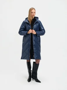 Długa granatowa kurtka z kapturem - Kurtki damskie Długa granatowa kurtka z kapturem - Kurtki damskie - miniaturka - grafika 1