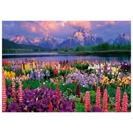 Zabawki kreatywne - Mozaika diamentowa, haft 30x40 Pejzaż góry, rzeka i kwiecista łąka Flamingo line - miniaturka - grafika 1