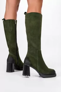 Zielone kozaki skórzane damskie na klocku PRODUKT POLSKI Casu 70133-36 - Kozaki damskie Zielone kozaki skórzane damskie na klocku PRODUKT POLSKI Casu 70133-36 - Kozaki damskie - miniaturka - grafika 1