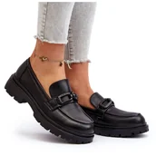 Mokasyny damskie - Vinceza Damskie Mokasyny Ze Skóry Naturalnej Czarne Imbleria - miniaturka - grafika 1