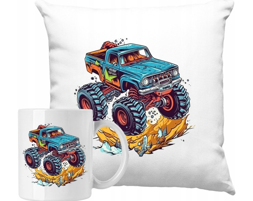 ZESTAW PODUSZKA + KUBEK Monsters Truck Pomysł Na Prezent +IMIĘ #2