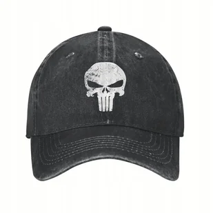 PUNISHER Czapka Z Daszkiem Truckerka czarna wycierana grunge denim 55-59 cm - Czapki i chusty sportowe męskie - miniaturka - grafika 1