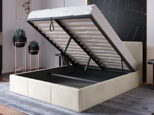 Łóżko tapicerowane z pojemnikiem 140x200 TOP line 7 Velvet Beżowy - Łóżka - miniaturka - grafika 1