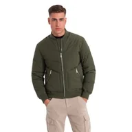 Kurtki męskie - Męska pikowana kurtka bomberka ciemnooliwkowa V3 OM-JALP-0143 L - miniaturka - grafika 1