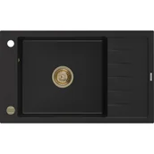 Zlewozmywaki - Mexen Elias zlewozmywak granitowy 1-komorowy z ociekaczem 795 x 480 mm, czarny, syfon złoty - miniaturka - grafika 1