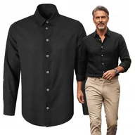 Koszule męskie - KOSZULA Męska z Długim Rękawem LNIANA Bawełna CZARNA 2XL Regular Fit Pako Jeans - miniaturka - grafika 1