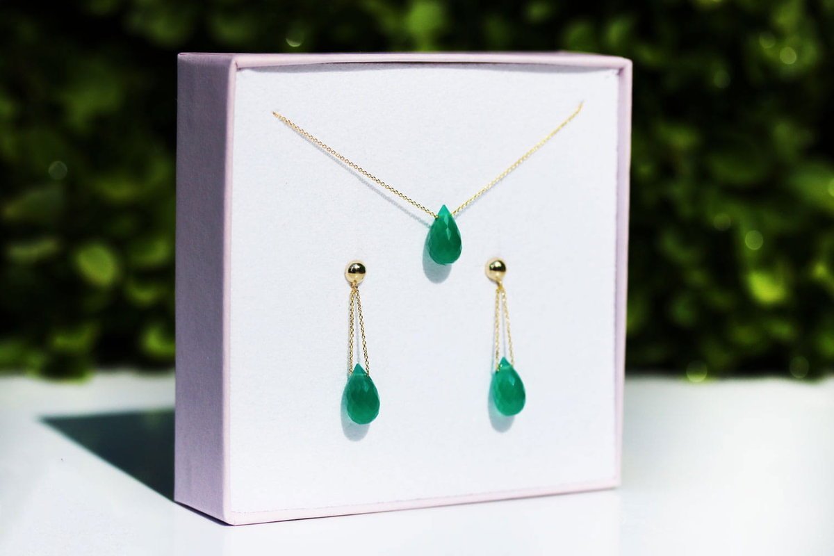 Komplet Chalcedon Krople Złoto 585