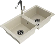 Zlewozmywaki z baterią - Mexen Mario zlewozmywak granitowy 2-komorowy z baterią kuchenną Flora, beżowy - 6504-69-670401-07-B - miniaturka - grafika 1