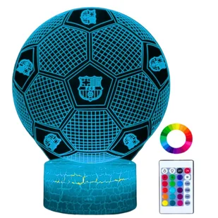 Lampka Nocna Biurkowa dla Dzieci FC Barcelona Piłka HERB 16 LED 3D + Pilot - Lampy stojące - miniaturka - grafika 1