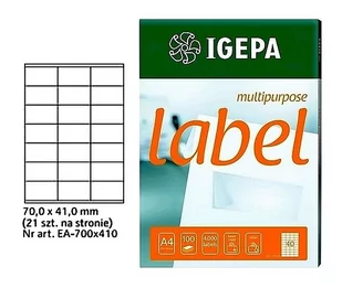 Igepa Etykiety samoprzylepne 70,0 x 41,0 mm (21 etykiet / str.) (EA-700X410) - Etykiety do drukarek - miniaturka - grafika 1