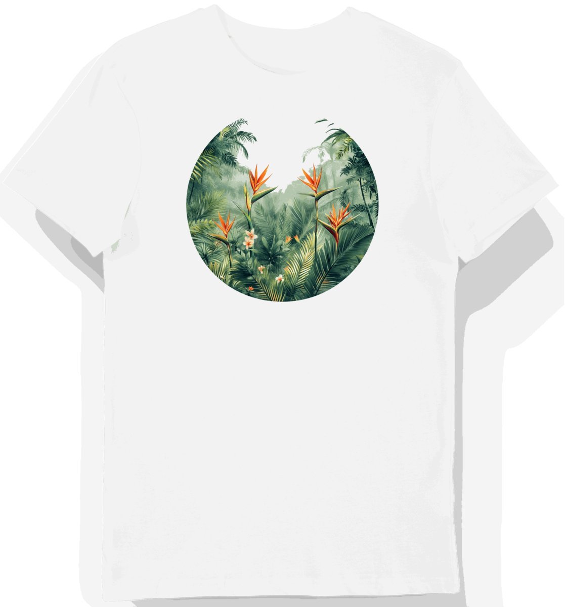 Koszulka męska biała z motywem rajskiego ptaka i kwiatów M