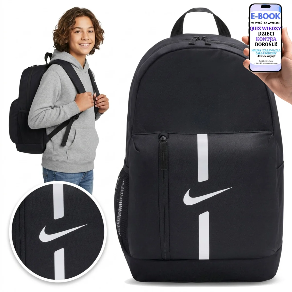 Plecak Szkolny Nike z Kieszenią na Butelkę Wody Czarny + E-BOOK-2