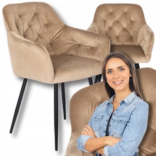 Krzesło Welurowe Do Salonu Jadalni Beżowe Loft Nowoczesne Glamour Viki - Krzesła - miniaturka - grafika 1