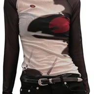 Bluzki damskie - TEMU Elektryczna Bluzka z Długim Rękawem i Abstrakcyjnym Nadrukiem dla Kobiet - Lekki, Elastyczny Top do Codziennego i Formalnego Użytku na Wiosnę, i - miniaturka - grafika 1