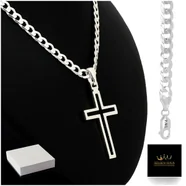 Srebrny Łańcuszek Naszyjnik Męski Pancerka Z Krzyżykiem 925 55 Cm + Gratisy
