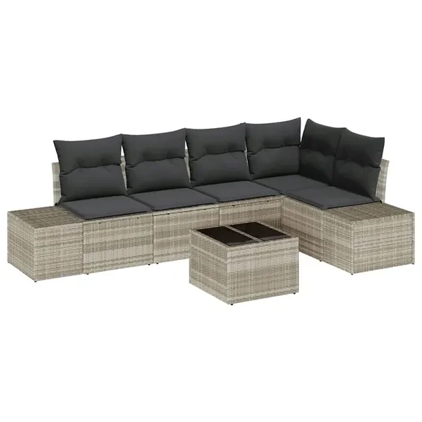 Zestaw Sof Ogrodowych Modułowych z Stolikiem, Jasnoszary Rattan, 6 Element