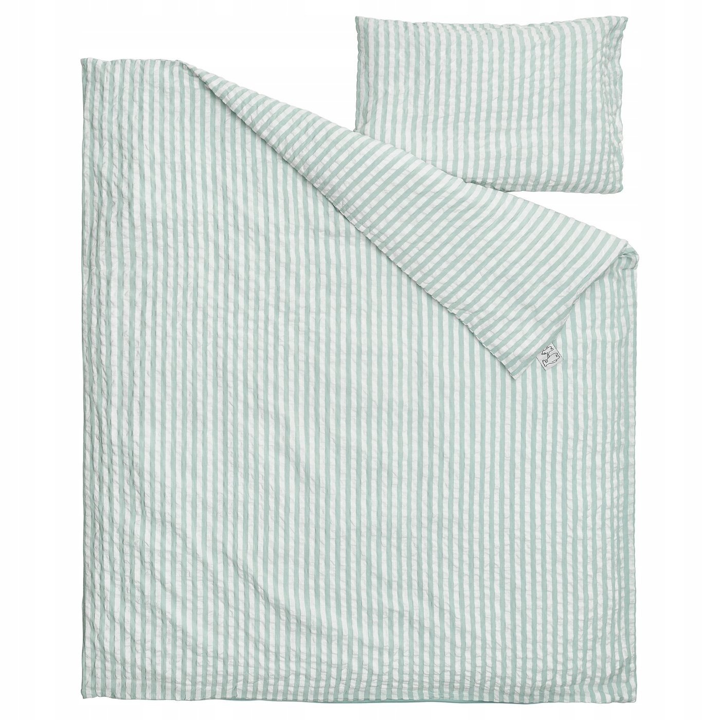 Pościel dziecięca do łóżeczka 110x125 kora biały niebieski paski Ikea Len