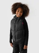 Kurtki i płaszcze dla dziewczynek - 4F Bezrękawnik puchowy pikowany z kapturem dziewczęcy - czarny 122 (6-7 lat) - miniaturka - grafika 1