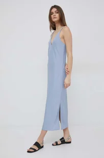 Calvin Klein sukienka kolor niebieski maxi dopasowana - Sukienki - miniaturka - grafika 1