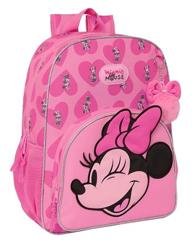 MINNIE MOUSE LOVING - Plecak szkolny dla dzieci, plecak dziecięcy, plecak dziecięcy, odpowiedni do wózka, idealny dla dzieci w wieku szkolnym, wygodny i wszechstronny, jakość i wytrzymałość, 33 x 14 x