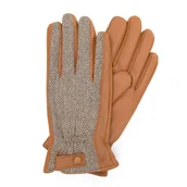 Rękawiczki - Męskie rękawiczki skórzane ze wstawką w jodełkę - miniaturka - grafika 1