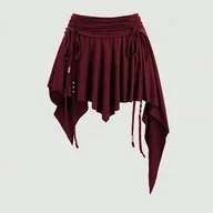 Spódnice - TEMU Spódnica Wysokim Stanem dla Kobiet - Asymetryczny Dekolt i Rozcięcie, Wiązana , Jednolity Burgundowy, Od Plażowej do Wieczorowej, Pranie w - miniaturka - grafika 1