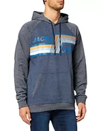 Bluzy męskie - JACK & JONES Męska bluza z kapturem Jjmountain Sweat Hood Hooded, granatowy blezer/szczegóły: melanż, XL - miniaturka - grafika 1