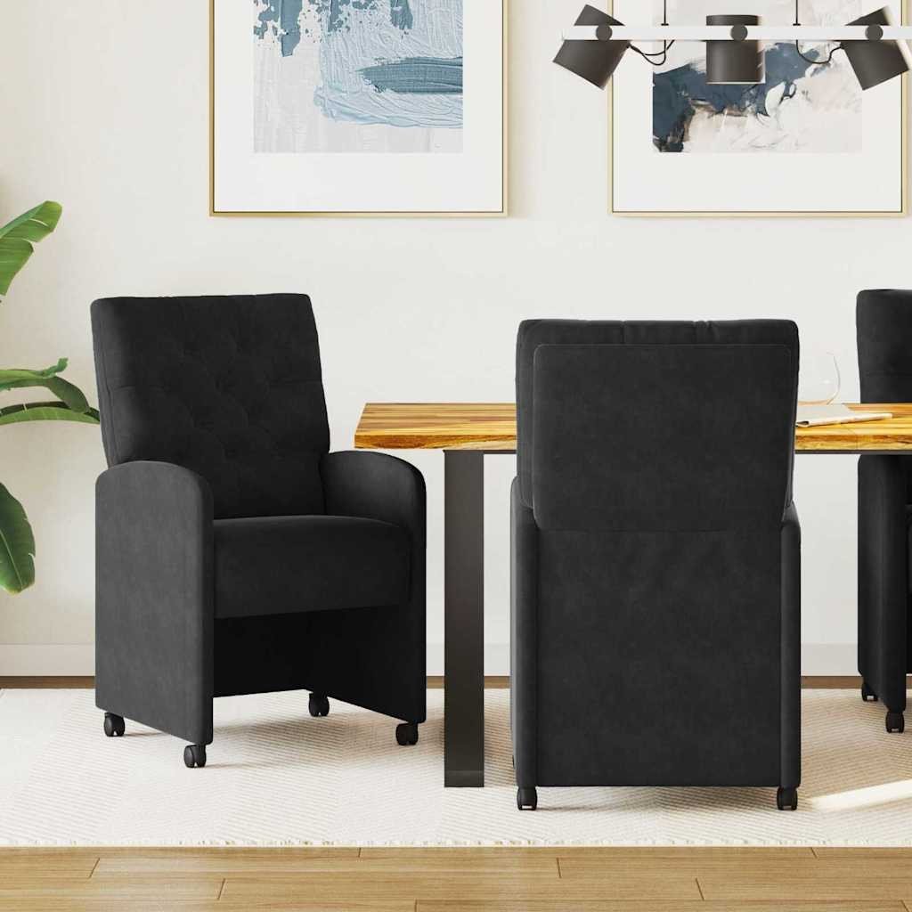 vidaXL Krzesła krzesła jadalniane na kółkach 2 pcs Czarny 58 x 67 x 97 cm Aksamit