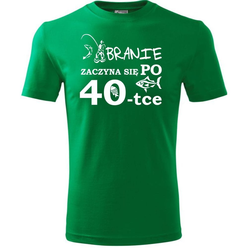 Męska Koszulka z Nadrukiem Branie ryba 40 na Prezent Urodzinowy dla Niego zielony XXL