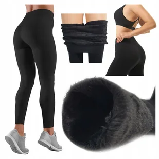 Legginsy Ocieplane Futerkiem Czarne Damskie Leginsy Getry Zimowe Termo - Legginsy - miniaturka - grafika 1