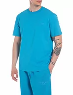 Koszulki męskie - Replay T-shirt męski, 180 niebieski, M - miniaturka - grafika 1