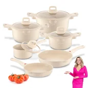 Zestawy garnków i patelni - Komplet 3 GARNKI INDUKCJA 2 PATELNIE non stick RONDELEK 10el Creamy Marble Konighoffer - miniaturka - grafika 1