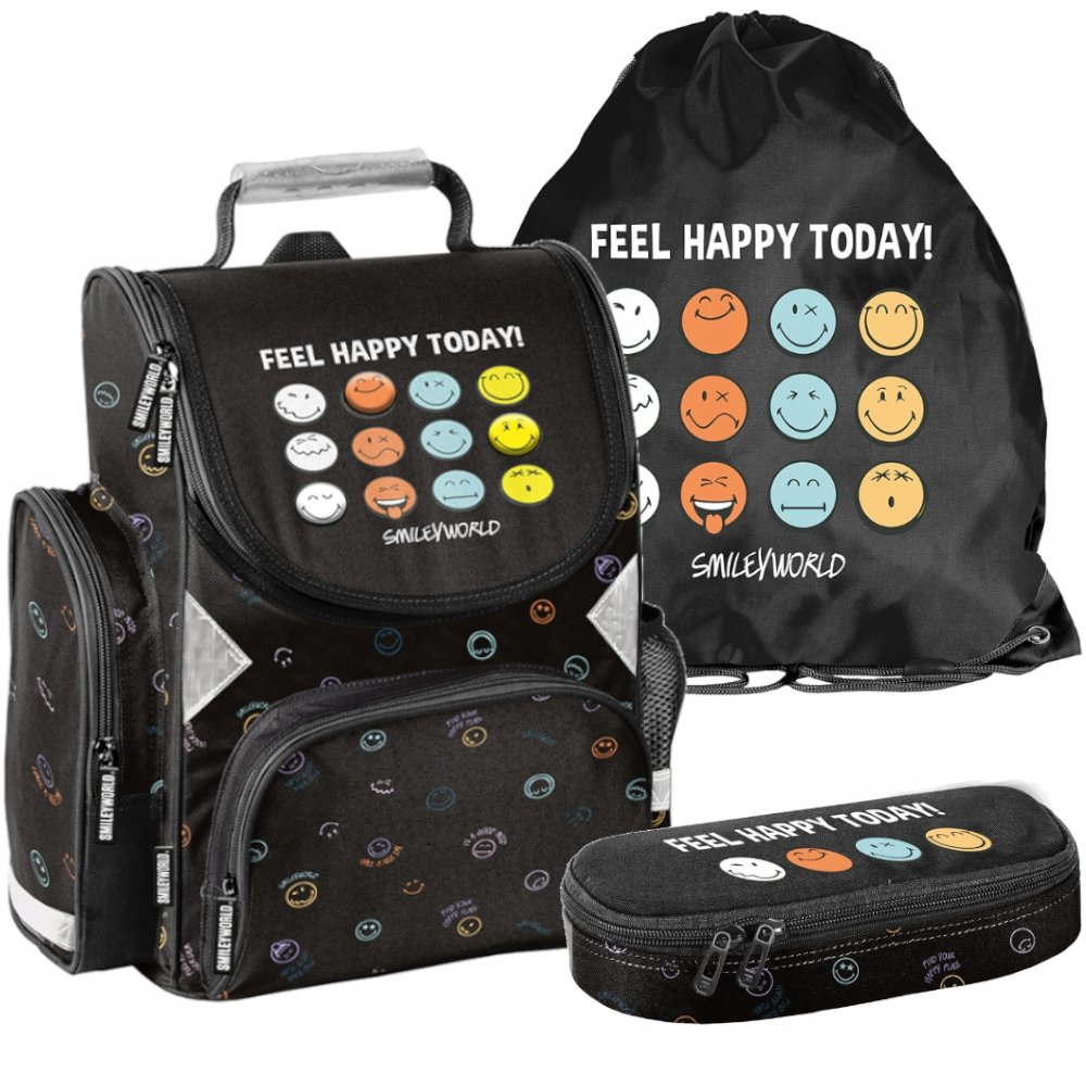 Tornister dla chłopca dziewczynki plecak szkolny 1-3 klasa Smiley Zestaw