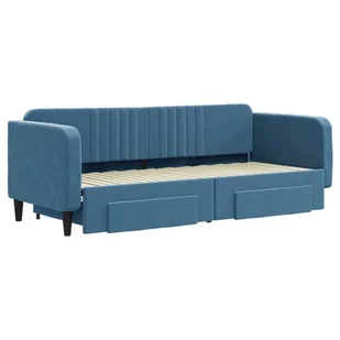 Sofa rozsuwana z szufladami, niebieska, 80x200 cm, aksamit Lumarko! - Łóżka - miniaturka - grafika 4