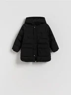 Kombinezony dla dzieci - Reserved - Ocieplana parka z kapturem - czarny - miniaturka - grafika 1