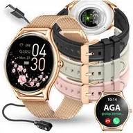 Smartwatch - SMARTWATCH DAMSKI ZEGAREK PL MENU POWIADOMIENIA ROZMOWY SMART WATCH 4 PASKI - miniaturka - grafika 1