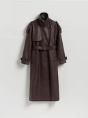 Płaszcze damskie - Reserved - Dwurzędowy trencz z paskiem - burgundowy - miniaturka - grafika 1