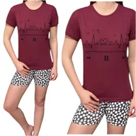Piżamy damskie - Urocza piżama damska KRÓTKA bordowy wygodna na lato L - miniaturka - grafika 1