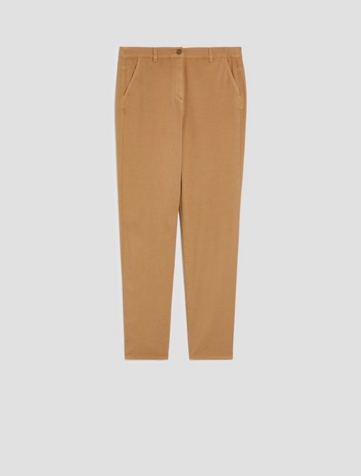 pantalone in bawełna piqué damskie cammello
