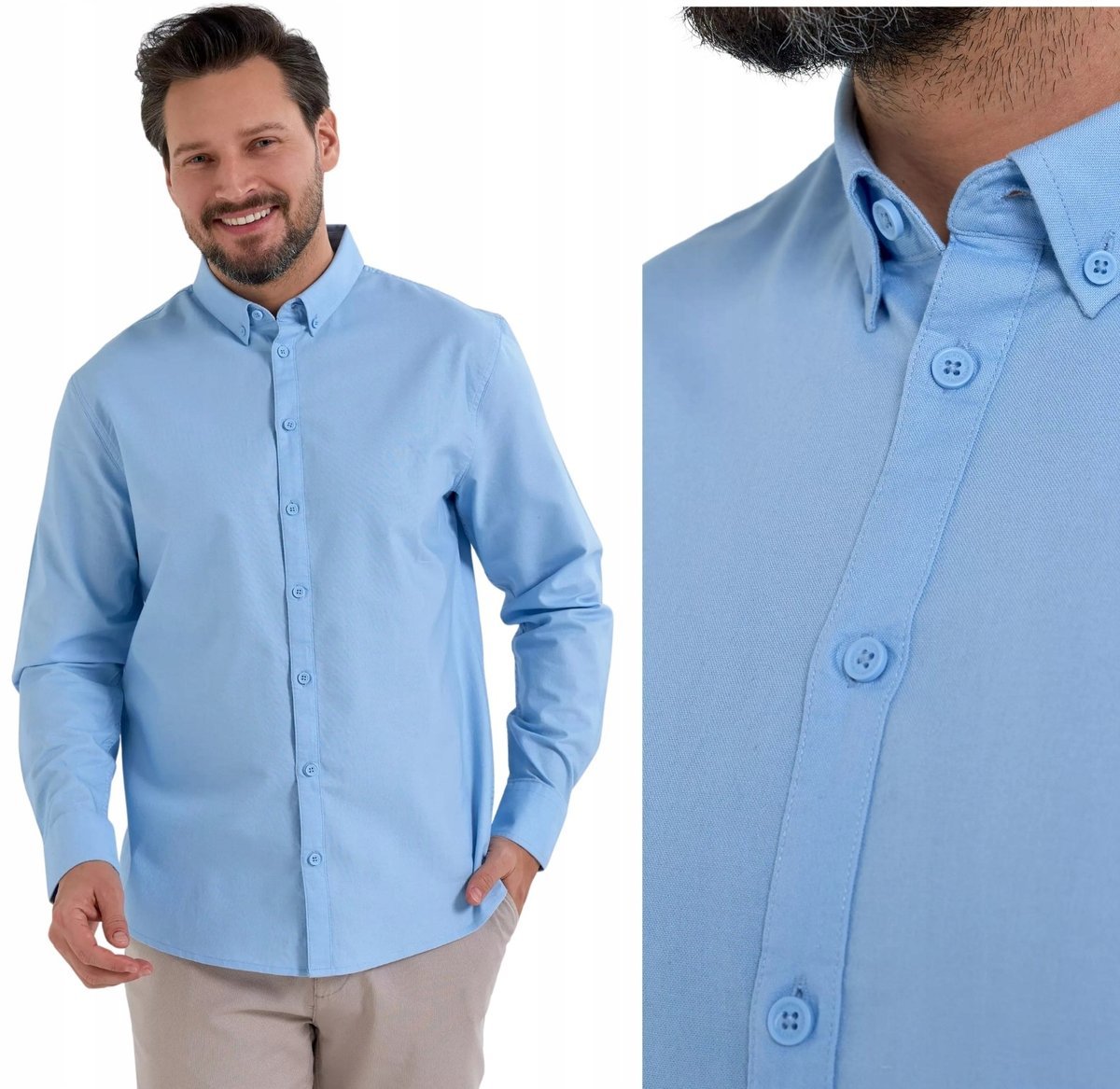 Koszula Męska Bawełniana z Długim Rękawem Typu Oxford NIEBIESKI MORAJ - 3XL