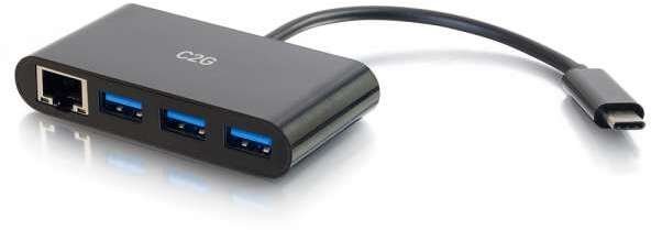 HUB USB C2G C2G USB C Hub with Ethernet - 3-Port USB Hub - Hub - 3 x SuperSpeed USB 3.0 + 1 x USB-C + 1 x 1000Base-T - Desktop CG29747