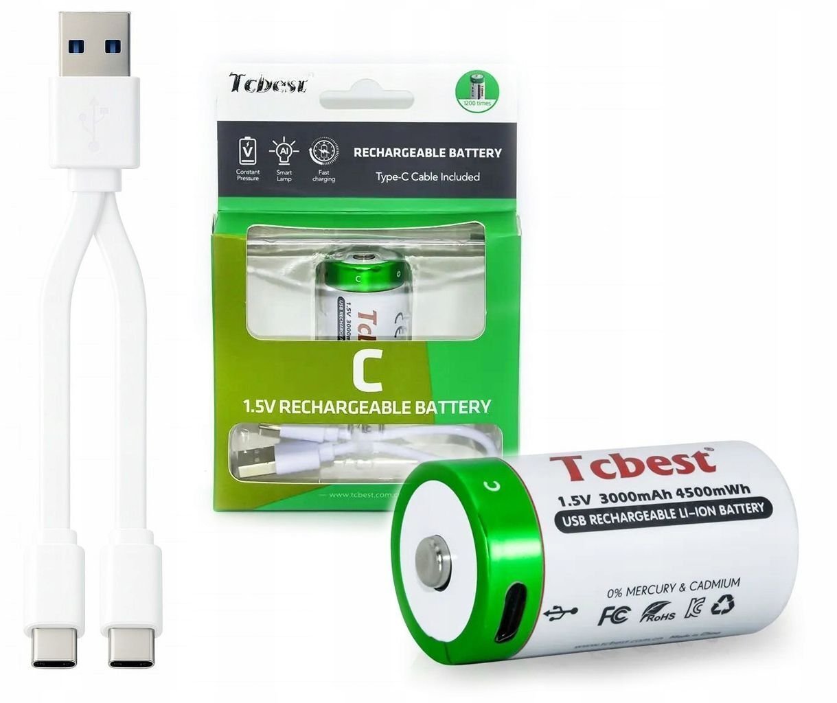 Akumulator Li-ion Bateria C R14 3000 Mah Port Ładowania Usb-c Type-c Tcbest / Usb-c R14
