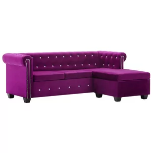 vidaXL Sofa Chesterfield z leżanką, aksamit, 199x142x72 cm, fioletowa - Narożniki - miniaturka - grafika 1