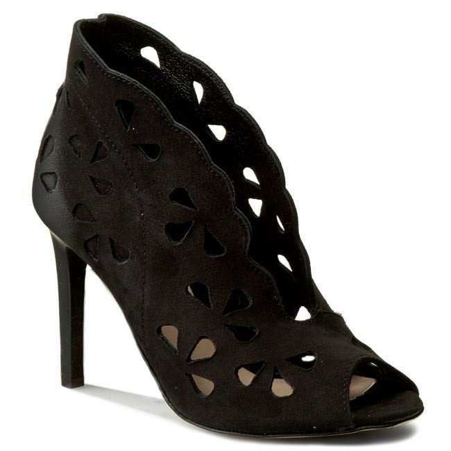 BOTKI LETNIE AŻUROWE SZPILKI CARINII B3990 CZARNE SKÓRA NATURALNA R.37