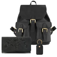 Torebki damskie - Zestaw Prezentowy Dla Niej Zup-101-Bl Plecak Skórzany T-16-Bl Portfel Skórzany T-05-Bl I Brelok Do Kluczy T-86-Hbl - miniaturka - grafika 1